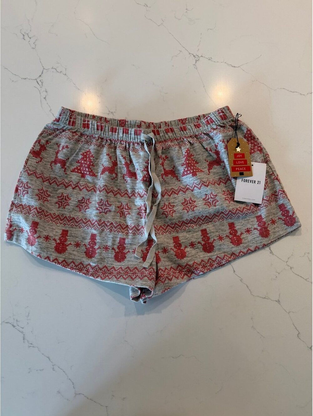 NWT Forever 21 Christmas Sleepwear PJ Shorts Grey Red Fair Isle Medium
